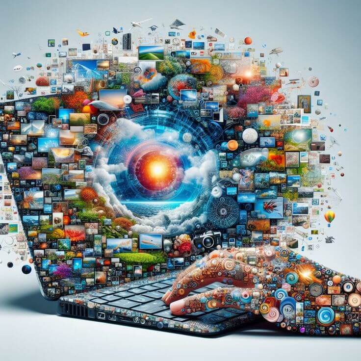 Поток цифровых элементов из экрана ноутбука